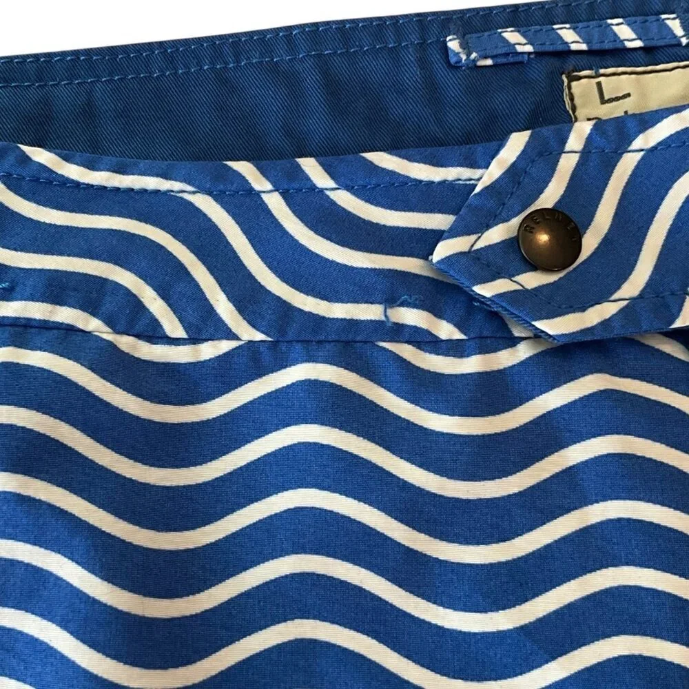 Relwen Swim Trunks Shorts Blue White Wave Size L Mesh Liner Adjustable Waist
